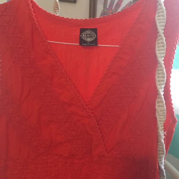 CALSTYLE Sleeveless V-Neck Orange-Red Dress - Picture 3 of 4